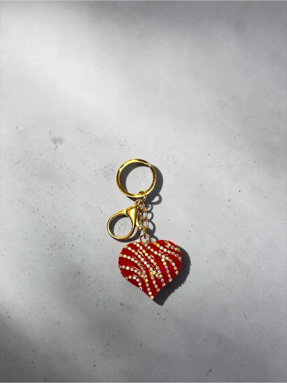 Gold-Tone Keyring with Red Crystal-Embellished Heart Charm NWT